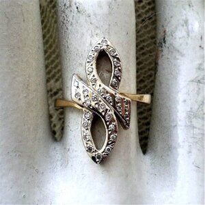 Vintage Russian USSR 18K 750 Yellow White Gold Diamond Cluster Infinity RING